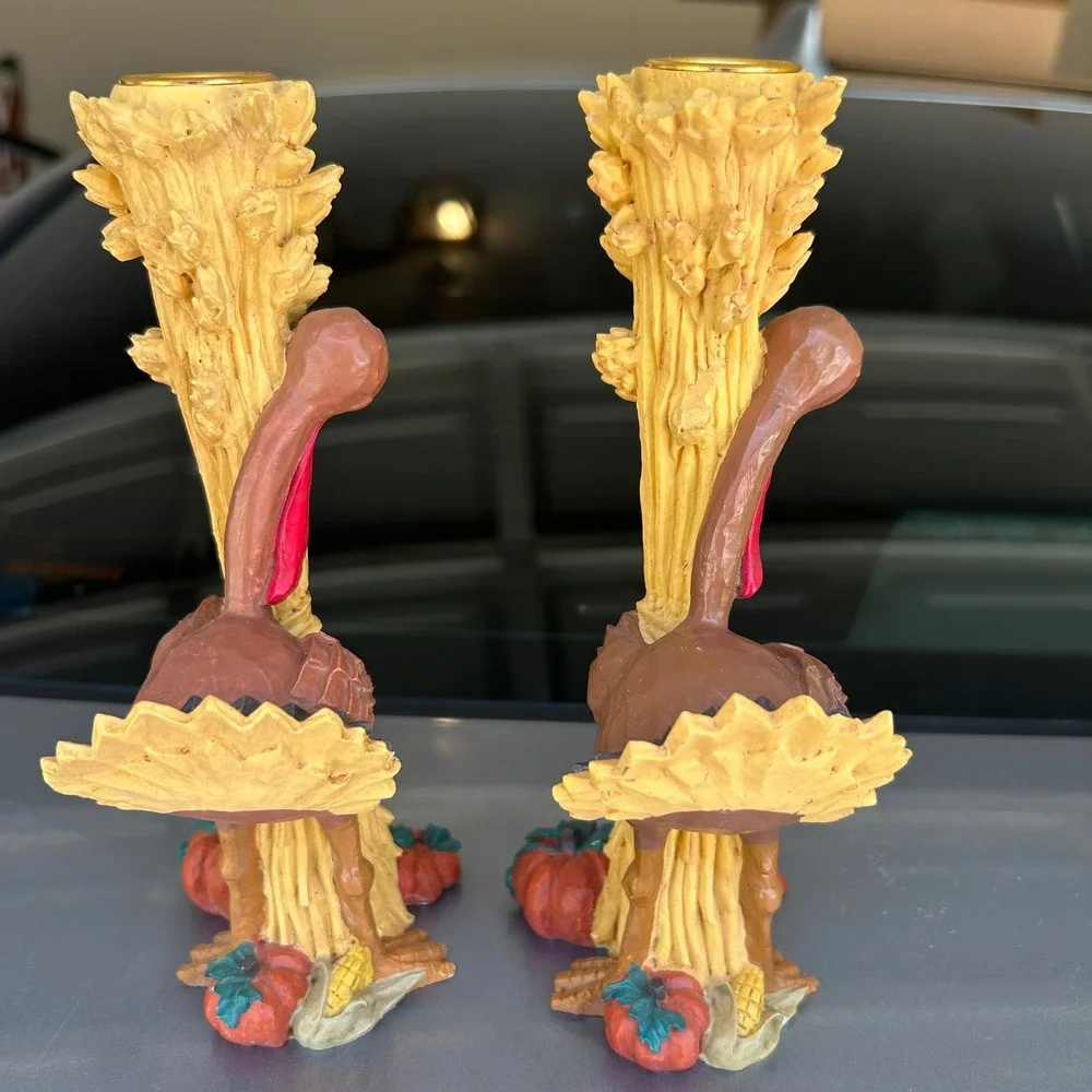 Rare Turkey Candle Holder Set Fall Harvest festive vintage holiday decor